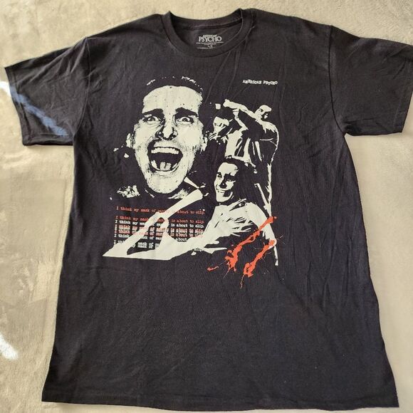 American Psycho Black T-shirt With Graphics Size Large - Picture 1 of 4